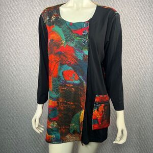 Ali Miles Abstract Top Art To Wear Colorful Basic Womens Size XL Pocket Travel S